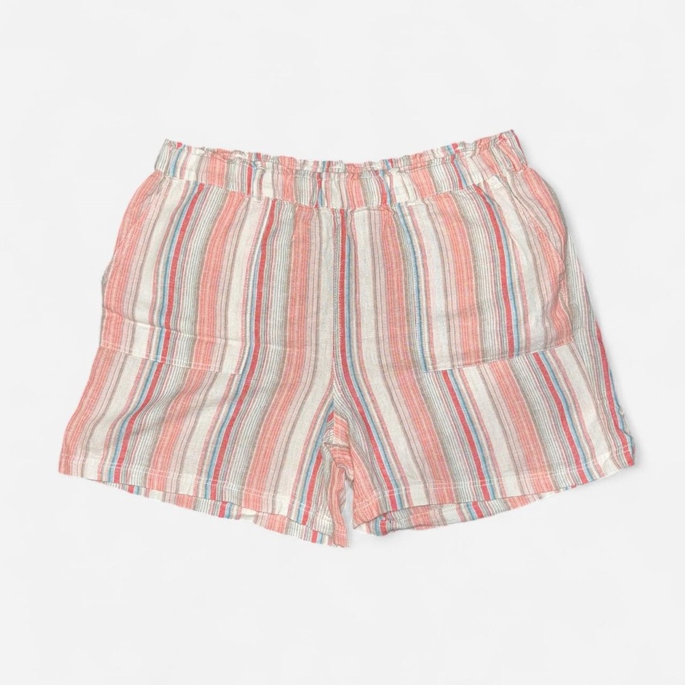 Pink and White Striped Linen High Waisted Shorts